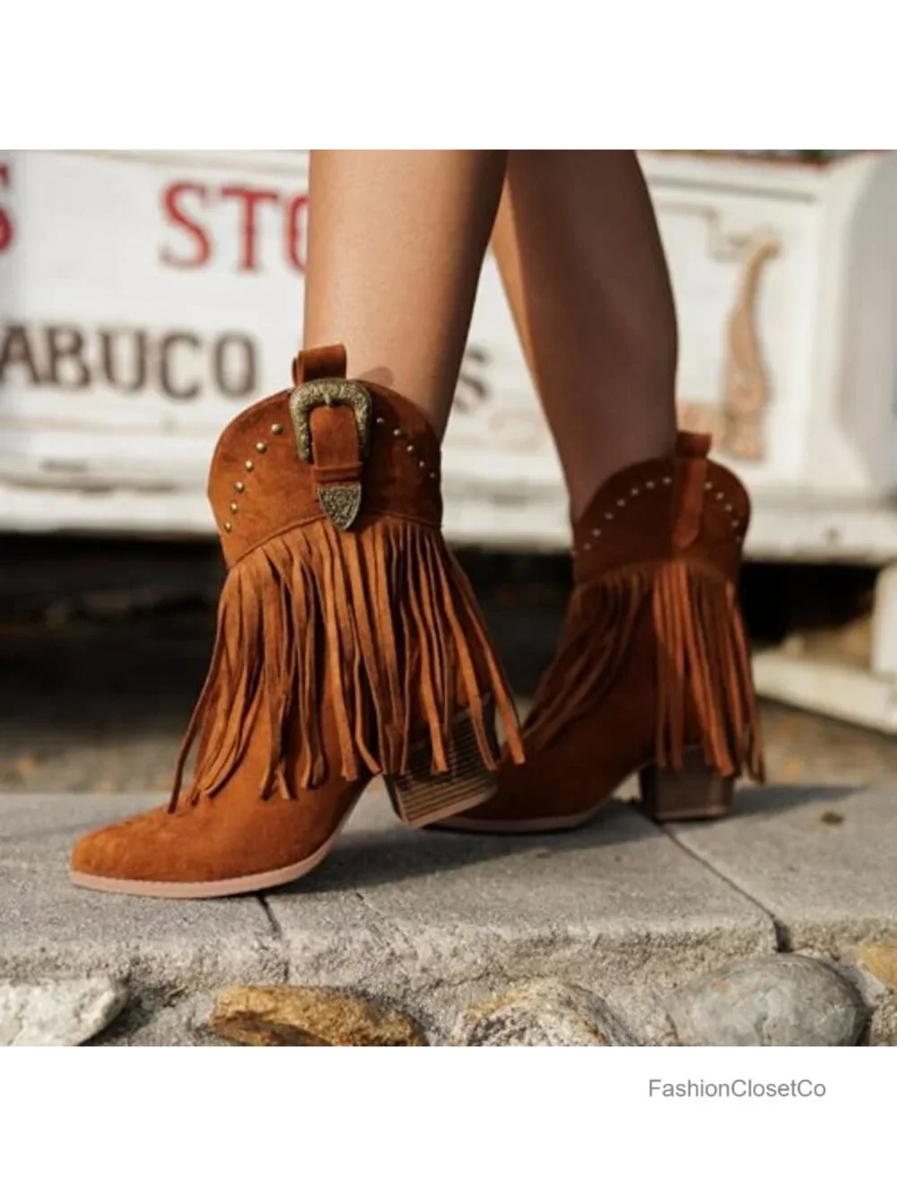Womens Suede Fringe Cowboy Ankle Booties Snip Toe Pull On Western Boots